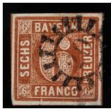 1850 Germany Bayern Franco 6 Kreuzer Stamp