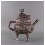 Chinese Large Gilt Bronze Mythical Beast Wine Pot