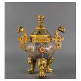 Chinese Cloisonne Bronze Lion Censer Xuande Mark