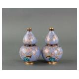 Pair Chinese Cloisonne Bronze Gourd Vase