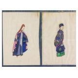 Pair Chinese Watercolour Painting on Paper Framed