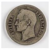 1929 Venezuela 2 Bolivares Silver (.835) Coin