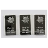 3pc 1 Troy Ounce Fine Silver Bullion Bar Mint