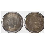 USA Silver Dollar Coins 1921 Morgan & 1923 Peace