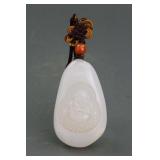 Chinese White Hardstone Happy Buddha Pendant