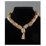 Chinese Brown Jade Carved Buddha Head Necklace