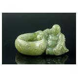Hetian Green Jade Carved Happy Buddha Waterpot