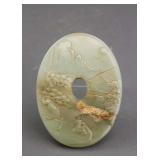 Chinese Hetian Green Jade Carved Disk