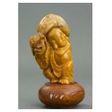 Chinese Brown Jade Carved Happy Buddha Statue