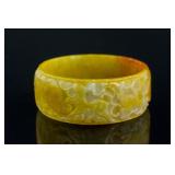 Burma Yellow Jadeite Carved Bangle
