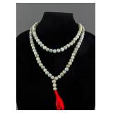 Chinese Green Jadeite Carved 108 Beads Necklace