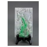 Burma White and Green Jadeite Carved Panel