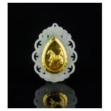 Chinese Gold White Jade Craved Horse Pendant