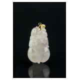 Chinese White Jade Carved Pendant with 14k Clasp