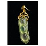 Chinese 18k Gold & Icy Green Jadeite Bean Pendant