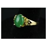 Chinese Fine Emerald Green Jadeite Ring 14K