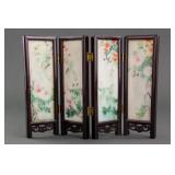 4 PC Mini Chinese Porcelain Painting Plaque Screen