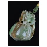 Chinese Carved Green Jade Toggle Zodiac Monkey
