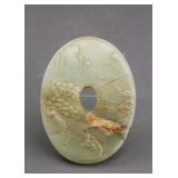 Chinese Hetian Green Jade Carved Disk