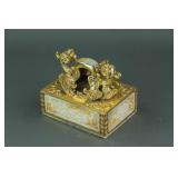 Chinese Rare Imperial Gilt Jade Double Dragon Seal