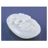 Chinese White Jade Oval Pendant Carved Eagle