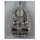 Chinese Black Hardstone Carved Acala Necklace