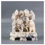 Chinese White Shoushan Stone Caved Flower Boulder