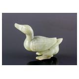 Chinese Green Hardstone Carved Small Duck Statue
