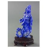 Chinese Lapis Carved Moon Goddess Statue w/ Stand