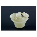 Chinese Hetian White and Green Jade Carved Toggle