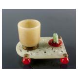 Chinese Jade Carved Elephant Brush Wash with Stand
