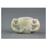 Chinese Hetian White Jade Carved Tiger Cup