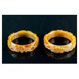 Pair Burma Brown Jadeite Carved Auspicious Bangle