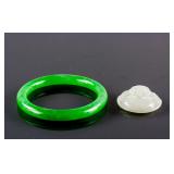 2 PC Burma Green & White Jadeite Bangle & Pendant