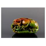 Burma Green and Brown Jadeite Carved Dragon Toggle