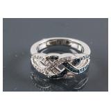 Rhodium Plated 44 Blue & 0.44ct Diamond Twist Ring