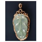 18k Icy Green Jadeite Leaf Pendant w/ Certificate