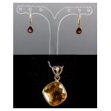 Set of Garnet Earrings & Citrine Pendant