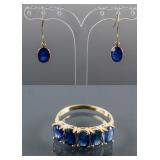 Set of Sapphire Earrings & Sapphire Ring