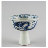 Chinese Yuan/Ming Style B & W Porcelain Stem Cup