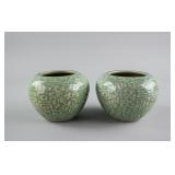 Pair Chinese Guan Style Crackle Porcelain Jar