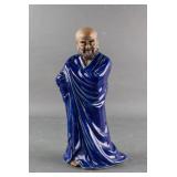 Chinese Blue Pottery Lohan Statue Artist Stamped