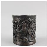 Chinese Rose Wood Carved Brush Pot