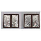 4 PC He Xuren 1882-1940 Porcelain Painting Plaque