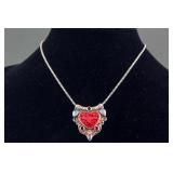 Chinese Sterling Silver Lacquer Heart Necklace