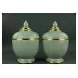 Pair Thailand Gilt Porcelain Bowls with Covers