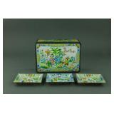 Chinese Enameled Cosmetic Box with Three Plates