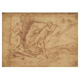 Unknown Artist Pencil Drawing of Adam & Eve Paper