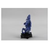 Chinese Lapis Carved Moon Goddess Statue w/ Stand