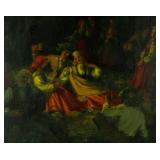 19th C. Russian Figures Oil on Canvas w/ Frame